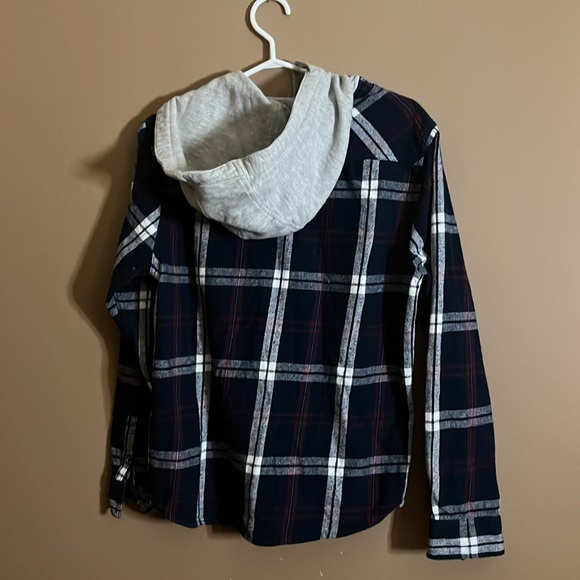 Hooded flannel button up shacket l2 - Picture 3 of 3